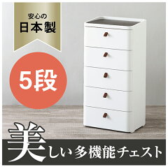 【送料無料】高級感のあるプラスチック製チェストロイヤルドロアー 545 5段 RD-545WH安全設計 　ウッドトップ　 ホワイト　ホコリ防止