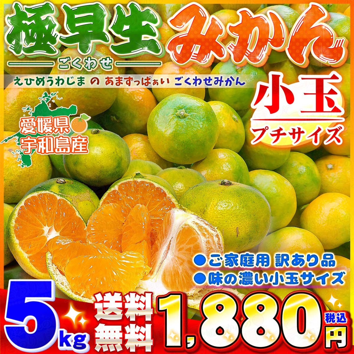 愛媛県産 極早生 小玉 みかん 5kg ご家庭用 訳あり プチ みかん 2S 〜 3S 自宅用 箱買い 愛媛みかん こたつ 小粒 蜜柑 こだわり王国