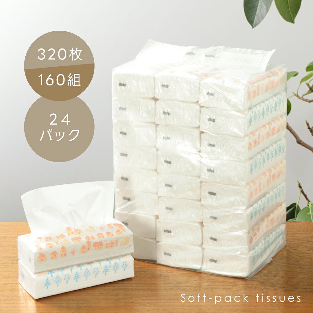 【最大30％OFFクーポン対象】ソフトパックティッシュ まとめ買い 320枚160組 24パック 72パック 北欧風 スタイリッシュ コンパクト （T）【予約販売】