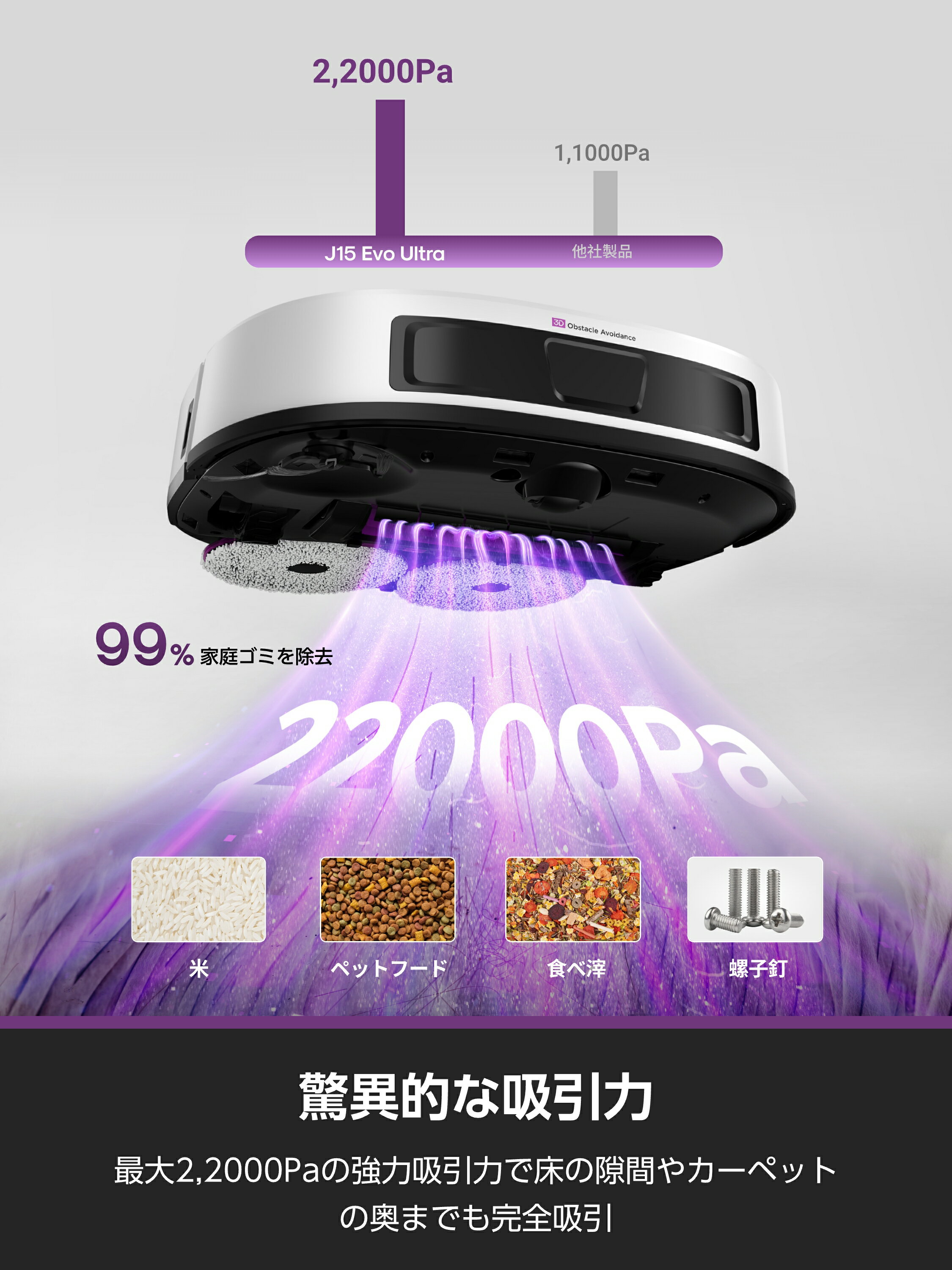 EUREKA（ユーリカ） J15 Evo Ultra ロボット掃除機 22000Pa強力吸引力 自動掃除ス...