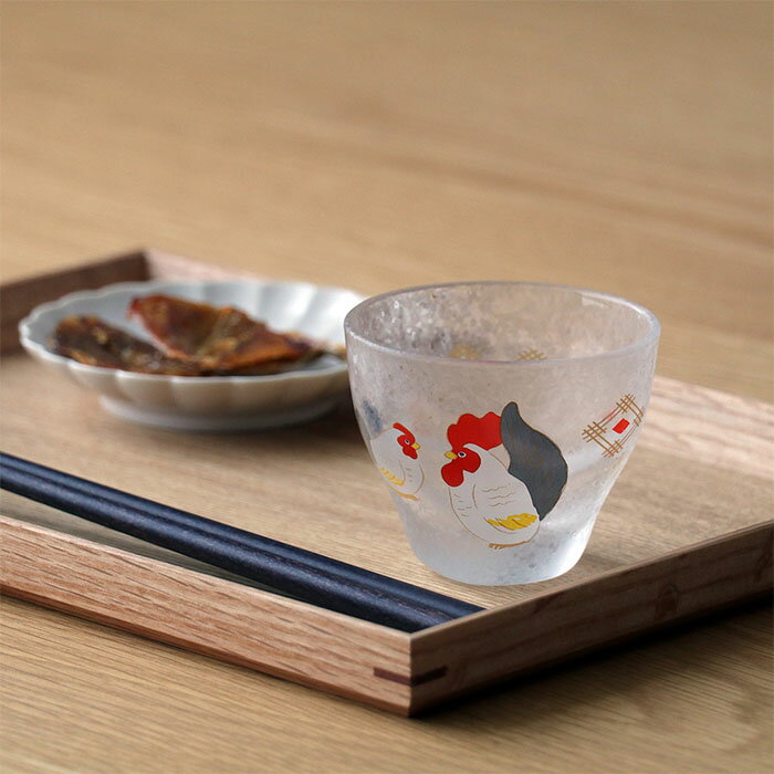 『アデリア めでた干支 盃 酉』【とり 食器 酒器 ガラス 硝子 贈り物 干支 めでた干支 日本製】