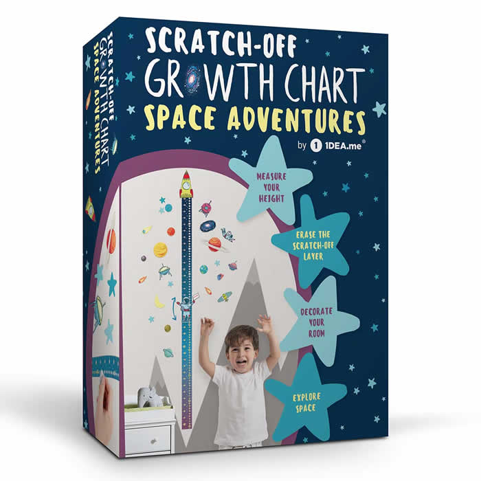 Eurekaの『1DEA アイデア スペース アドベンチャーズ スクラッチオフ ウォール グロース チャート』【身長測定 スクラッチ 成長 身長 子供　宇宙　ロケット 男の子 インスタ ステッカー インテリア　雑貨】｜アングル2