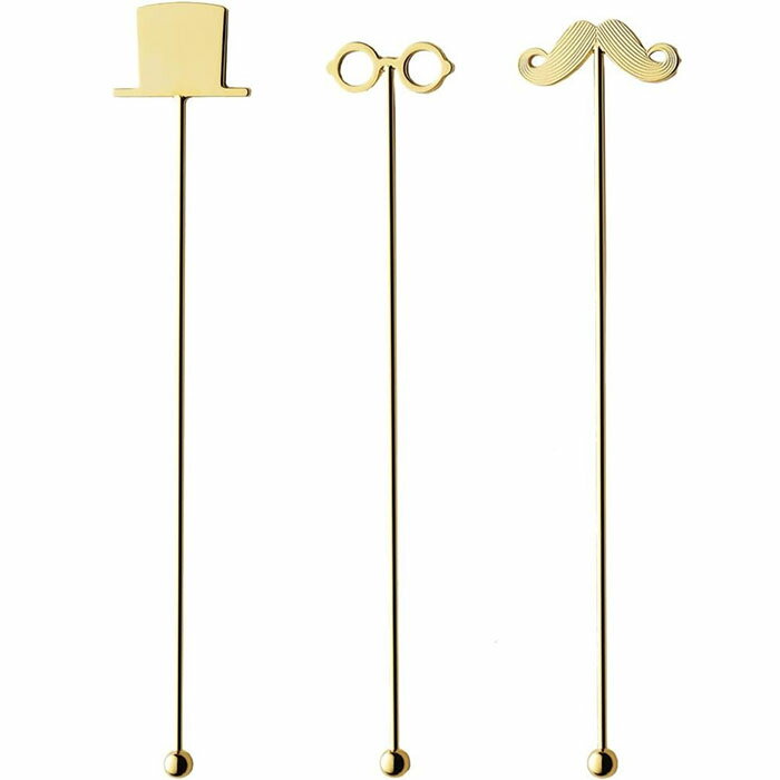 【ゆうパケット対応】『ジェントルマン マドラー ゴールド』【カクテル お酒グッズ ハット メガネ ヒゲ..