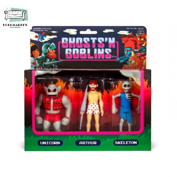 GHOSTS 'N GOBLINS REACTION FIGURES - PACK B (UNICORN, ARTHUR IN UNDERWEAR, SKELETON) - 魔界村 SUPER7 / スーパ…