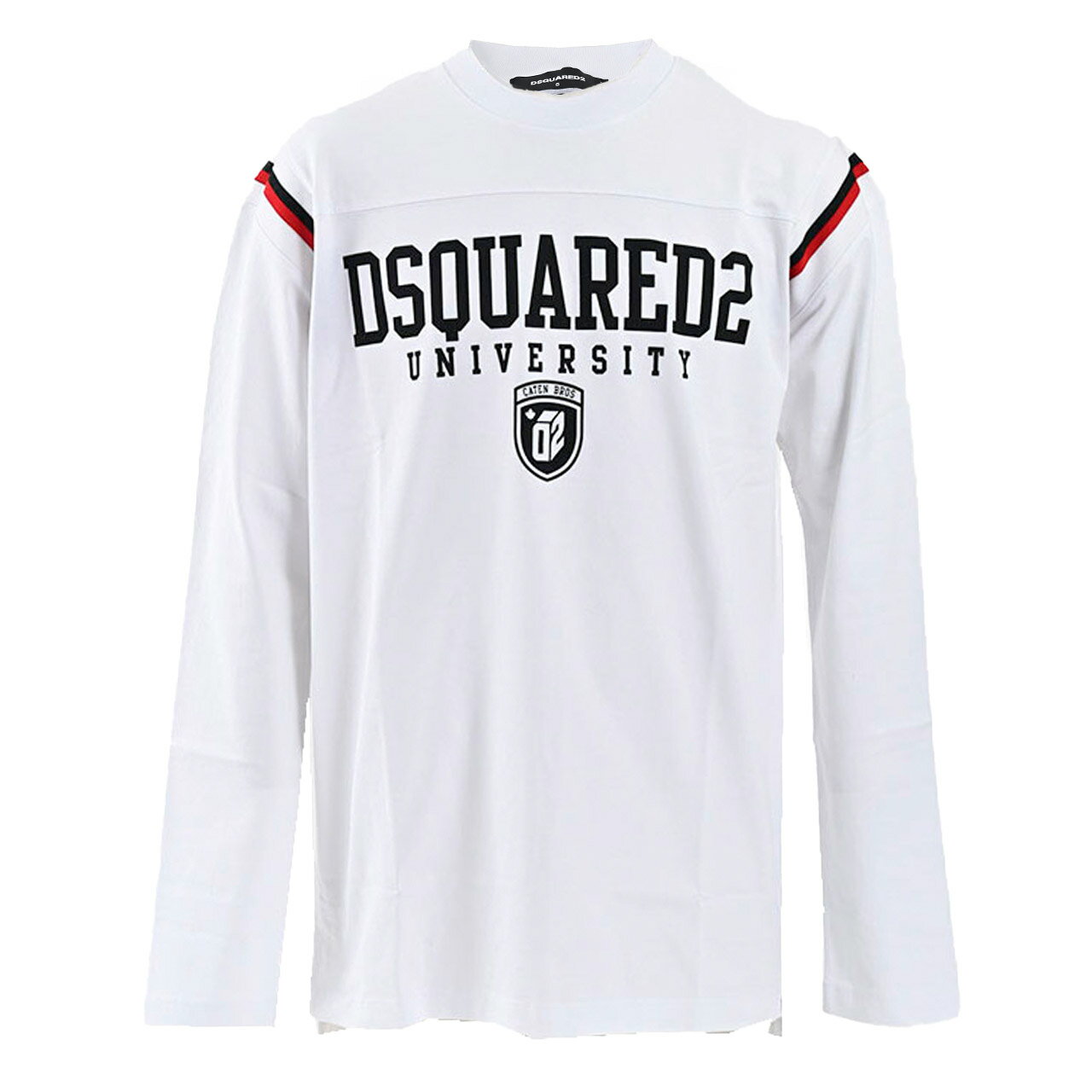 ディースクエアード DSQUARED2 クルーネック長袖Tシャツ S74GD1218 S24658 Varsity Fit Tee 100 ホワイト 2024SS 2024年 春夏新作メンズ