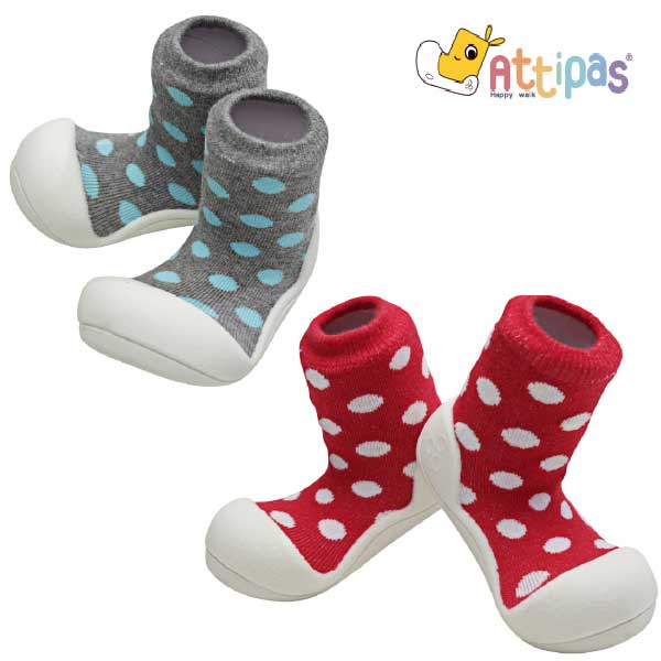 Attipas アティパス ベビーシューズ PolkaDot ポルカドット 男の子、女の子のご出産祝いやハーフバースデイ、クリスマスのプレゼント、1歳の誕生日プレゼントにオススメな、生体力学研究に基づき作られたベビーシューズ、Attipas アティパスです。(AD05-AD06)