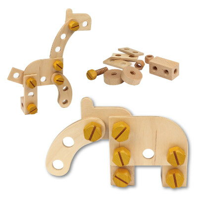 Play Me Toys プレイミートーイズ アニマルクリエーター〜Play Me Toysのボルトやナットを使って動物が作れる木製ブロックです。飛行機・船・自転車などの乗り物も作れます。