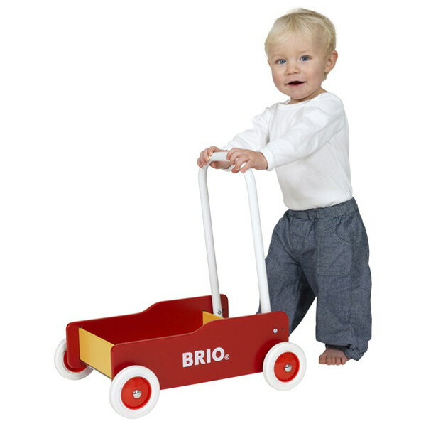 手押し車 BRIO ブリオ 手押し車（赤）〜BRIOの赤ちゃんの木のおもちゃシリーズ。クラシックなデザインが可愛らしい手押し車です。ハンドル角度は2段階に調整可能です。