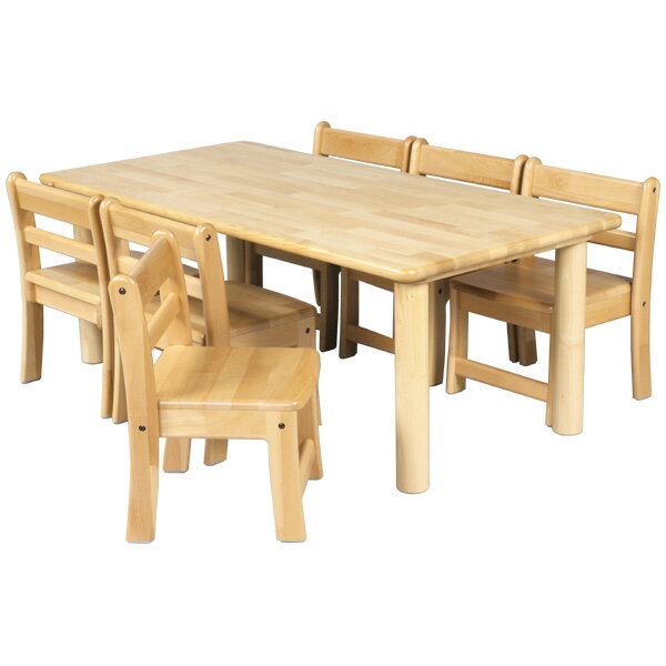 ブロック社 角テーブル 120×60 丸脚＜H33＞と乳児椅子＜座高18＞×6脚セット＜H33＞〜幼稚園・保育園にオススメなブロック社の木製子供用家具。割安なってるテーブルと椅子のお得セットです。【2歳児用】
