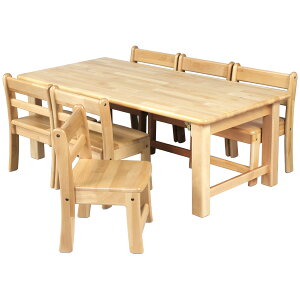 ブロック社 角テーブル 120×60 角脚折畳＜H51＞と幼児椅子＜座高29＞×6脚セット〜幼稚園・保育園にオススメなブロック社の木製子供用家具。割安なってるテーブルと椅子のお得セットです。【5歳児用】