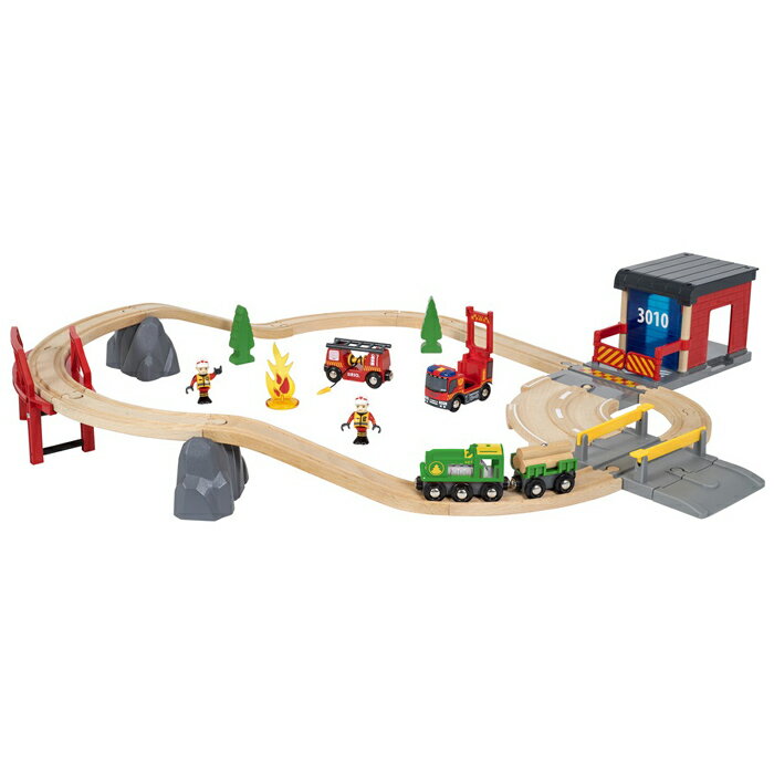 BRIO ブリオ レールウェイセット レスキューセット〜BRIOの大人気玩具・木製レールセットシリーズ！消防隊がモチーフのレスキュー・シリーズの木製レールセット30ピース。【誕生日プレゼント 1歳半 2歳 3歳 男の子 木のおもちゃ 知育玩具 クリスマス 子供】(33817)