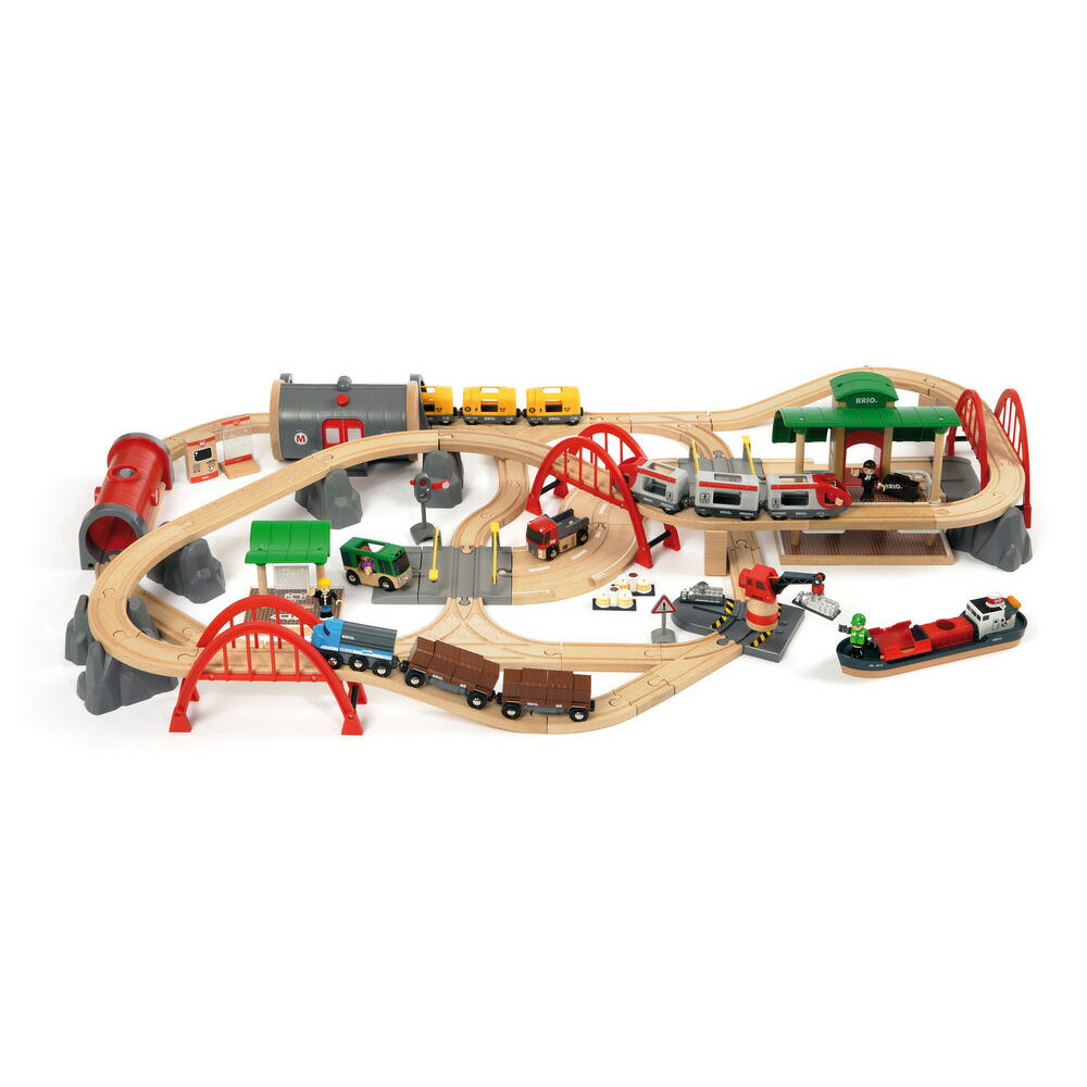 BRIO ブリオ レールウェイセット レール＆ロードデラックスセット〜BRIOの大人気玩具・木製レールセットシリーズ！デラックスなBRIOレールウェイのコンビネーションセット。87ピース。【誕生日プレゼント 1歳半 2歳 3歳 男の子 木のおもちゃ 知育玩具 クリスマス 子供】