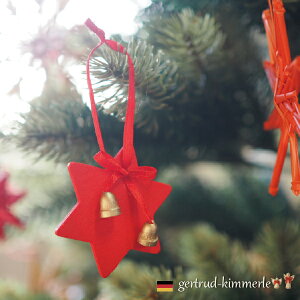 Kimmerle キマール社 クリスマス 木製オーナメント 星ベル付 赤 5cm