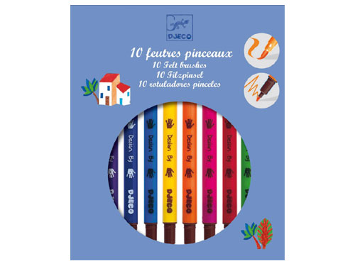  DJECO ジェコ 10色フェルトペン クラシック〜フランスのおもちゃメーカーDJECOの2種類のペン先が付いているフェルトペン10色セットです。基本となる色が10色入っています。