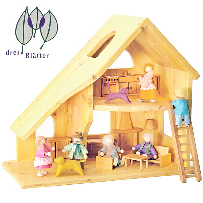 Drei Blatter ドライブラッター社 ドールハウス 人形の家 2階建 (小) 完成品〜ドイツの木製玩具メーカー Drei Blatter（ドライブラッター社）の2階建てのナチュラルな木製ドールハウスです。(DB5015)