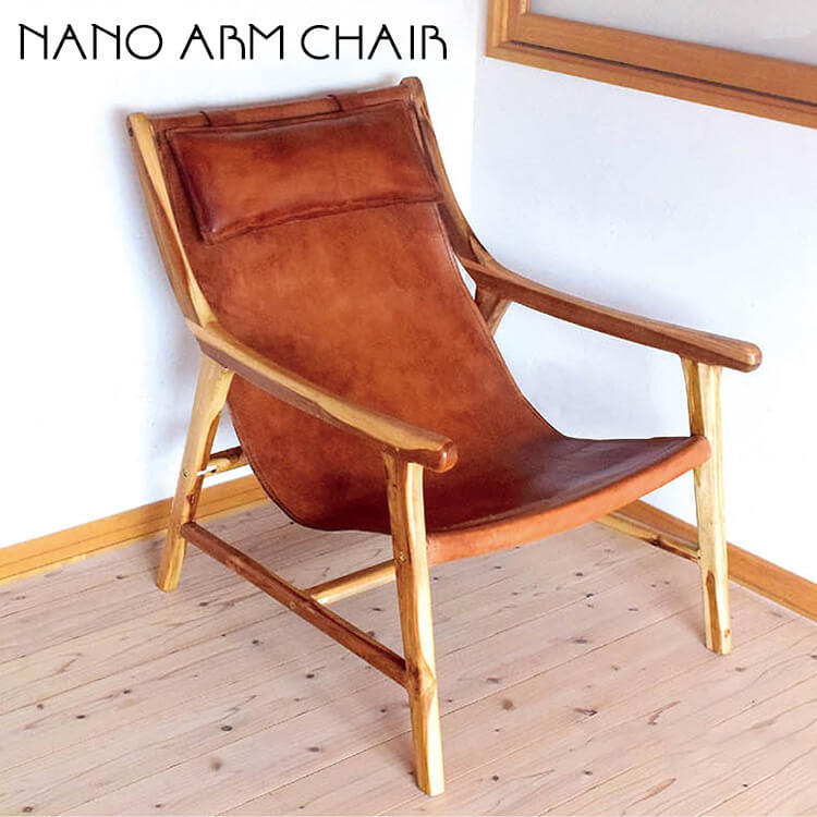 sale期間中オリジナルポイント最大20倍在庫極少要確認 アームチェア NANO ARM CHAIR 椅子 チェア 牛皮 牛革 チークウッド 木製 肘付き ナチュラル ブラウン LONDONシリーズ インテリア ラップス yoku-cpon