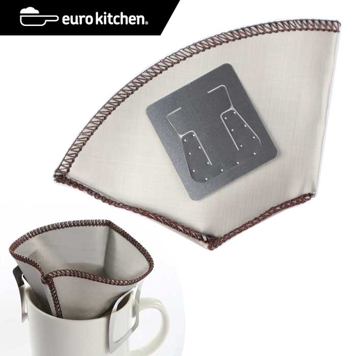 ユーロキッチン eurokitchen くり返し使えるコーヒードリップバッグ NEW 1−2カップ用 1枚入り【ステンレスメッシュ折りたたみコーヒーフィルター 両側フック付】【コンパクトに収納/持ち運びに便利/アウトドア・キャンプ/ペーパーレスでエコ/ドリッパー不要】