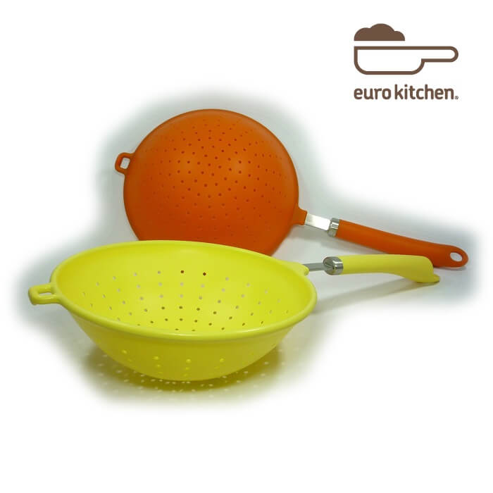 ユーロキッチン　eurokitchen　シリコン柄付ストレーナー　水切り器　取っ手タイプA□【コランダー/スパゲッティー　スパゲッティ　パスタ】