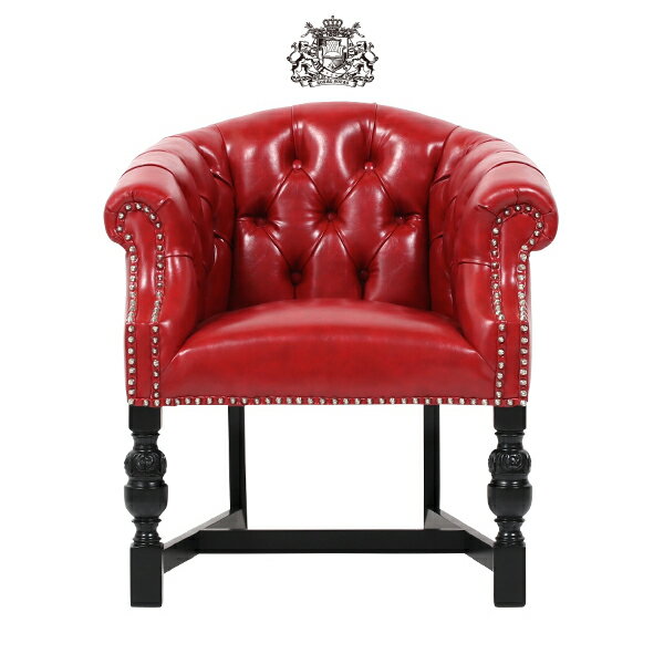 【SALE】輸入家具 デザイナーズ レッド 赤色 PUレザー パンキッシュ スタッズ ラウンジチェア 椅子 家具 ビビッドカラー PUレザー チェスターフィールド 1人掛け 9003-8P63B-PN ロイヤルソファズ 1