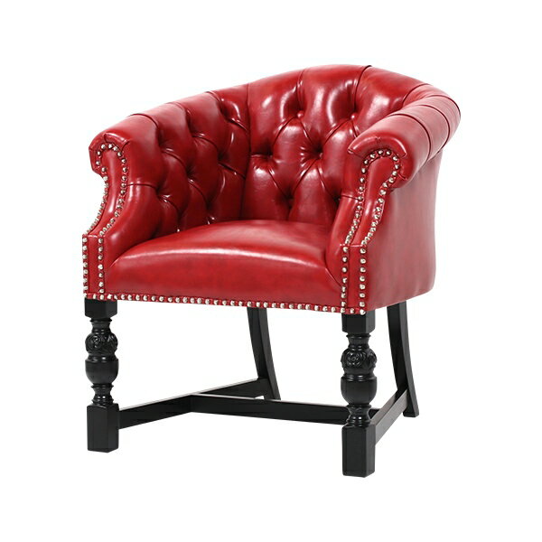 【SALE】輸入家具 デザイナーズ レッド 赤色 PUレザー パンキッシュ スタッズ ラウンジチェア 椅子 家具 ビビッドカラー PUレザー チェスターフィールド 1人掛け 9003-8P63B-PN ロイヤルソファズ 2