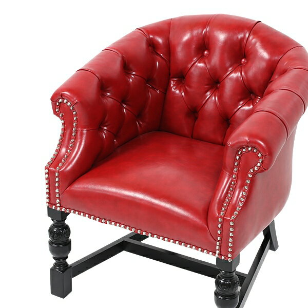 【SALE】輸入家具 デザイナーズ レッド 赤色 PUレザー パンキッシュ スタッズ ラウンジチェア 椅子 家具 ビビッドカラー PUレザー チェスターフィールド 1人掛け 9003-8P63B-PN ロイヤルソファズ 3