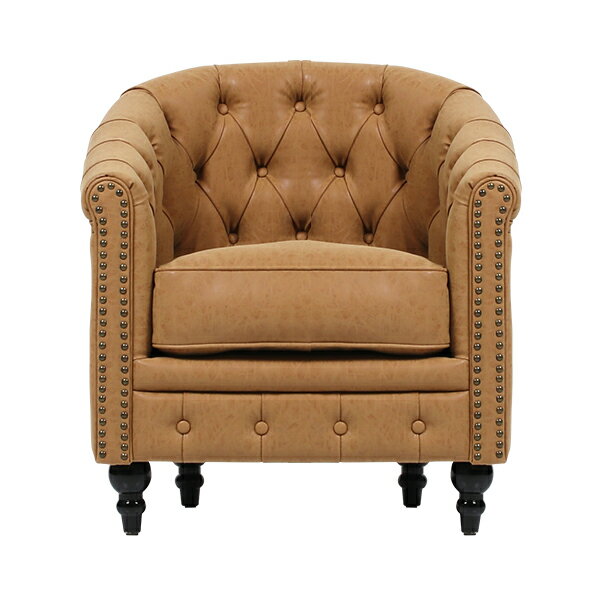 輸入家具 デザイナーズ そふぁ ソファー ボタン ヴィンセントシリーズ シングルソファ 家具 キャメル ラクダ色 本革調 レザー コンパクト チェスターフィールド 1人掛け VL1P39K ソファ専門店 ロイヤルソファズ