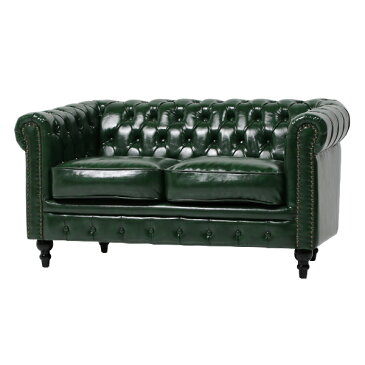 輸入家具 そふぁ ソファー デザイナーズ ヴィンセントシリーズ ソファ 2人掛け 2シーター 家具 グリーン PUレザー コンパクト チェスターフィールド VINCENT (ヴィンセント) VC2P91K ソファ専門店 ロイヤルソファズ