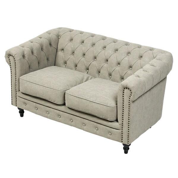 輸入家具 そふぁ ソファー ボタン デザイナーズ ヴィンセントシリーズ ソファ 2人掛け 2シーター 家具 ライトグレーPUレザー 合成皮革 コンパクト チェスターフィールド VC2P101K ソファ専門店 ロイヤルソファズ グレー 灰色 本革調 [3]