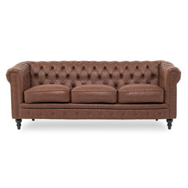 輸入家具 チェスターフィールド ソファ ボタン 三人掛け アンティーク コンパクト チェスターフィールド ソファー ヴィンテージ レザー 本革調 チェスターフィールドソファブラウン PUレザー チェスターフィールド ソファ チェスター ボタン VC3P94K ブラウン 茶色
