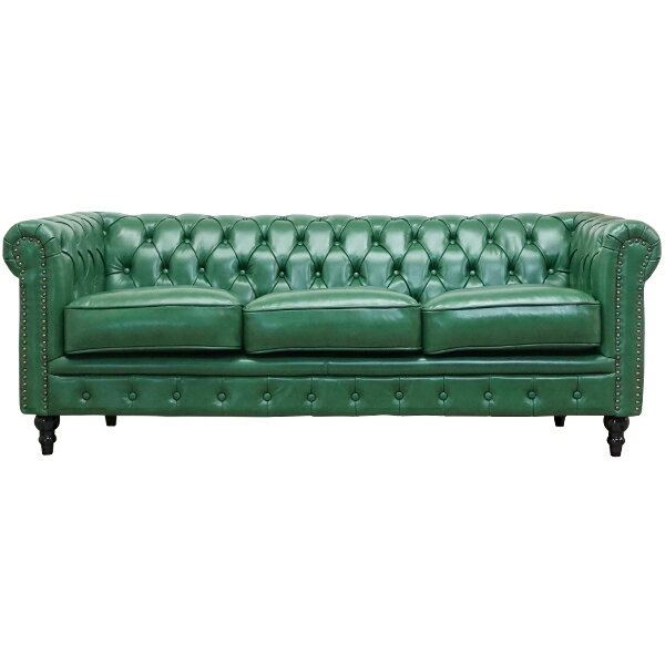 輸入家具 デザイナーズ そふぁ ソファー ボタン ヴィンセントシリーズ グリーン 本革 リアル レザーコ..