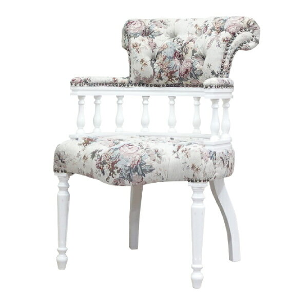 輸入家具 デザイナーズ ホワイト フラワーファブリック チェスターフィールド キャプテンチェア Vincent(ヴィンセント) デスクチェア アームチェア パーソナルチェア チェア ボタン 店舗家具 花柄