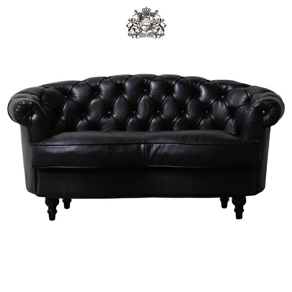 Leather - 輸入家具 デザイナーズ ソファ そふぁ ソファー ボタン 2人掛け 2シーター アンティーク調 本革 レザー ブラック 黒色 チェスターフィールド ブラックレザーフレンチスタイル2シーターソファ　MouSofa(モーソファ) NM2L6K ソファ専門店 ロイヤルソファズ