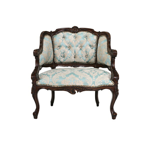 Bench Seat - 輸入家具 フレンチロココシングルソファ そふぁ ソファー 1人掛け 1人掛け 一人掛け 椅子 イス 猫足 猫脚 アンティーク アンティーク家具調 クラシック ロココ調 アンティーク アンティーク 青 水色 ダークブラウン 茶色 1002-1-5F66B