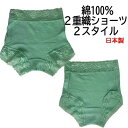 綿100% 袋織(二重織)ショーツ ウエストと足口に幅広レース付き スタンダード/1分丈 M,L,LL