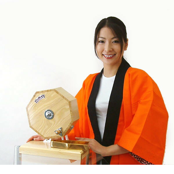 500球用　高級　木製ガラポン抽選器　SHINKO製　国産 [玉305球付(金・銀付)] [金色受皿と赤もうせん受皿付] / ガラガラ 福引 抽選会 抽選機