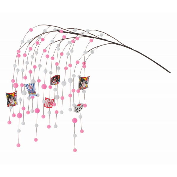 しだれ餅花(角凧柄)　2.5～3.5cm玉　L175cm　15本しだれ / 正月 装飾 ディスプレイ 餅花 和風