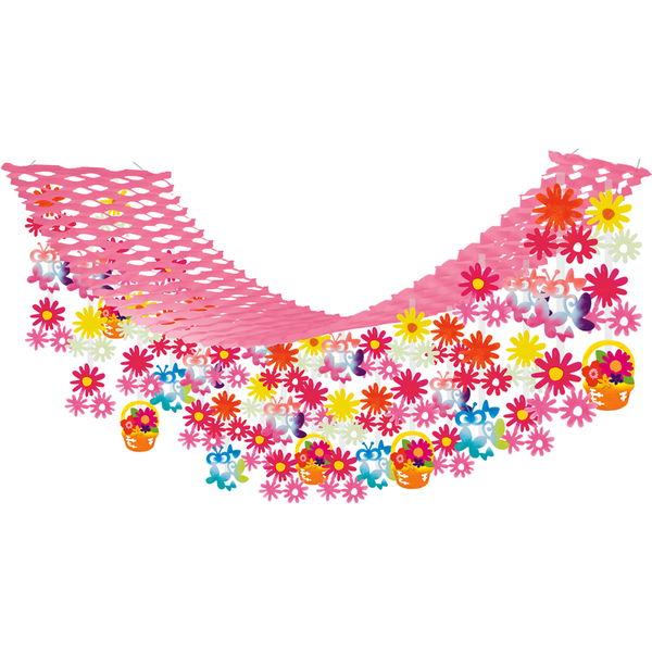 春の装飾 スプリングフラワーバスケットハンガー L180cm