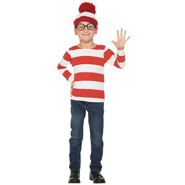 ハロウィンコスチューム　子ども用ウォーリーChild Wally　Sサイズ 【商品番号】No.24249　 【商品説明】アニメ・映画などキャラクター「ウォーリーを探せ」の子供用コスチューム（衣装）です。 【セット内容】シャツ、帽子、メガネ、タイツ 【大きさ】S（着丈44cm）