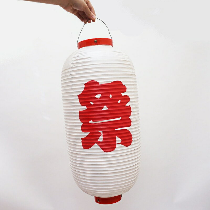 ビニール提灯［ちょうちん〕縦長　祭　白に赤字【汚れあり】[アウトレット品]
