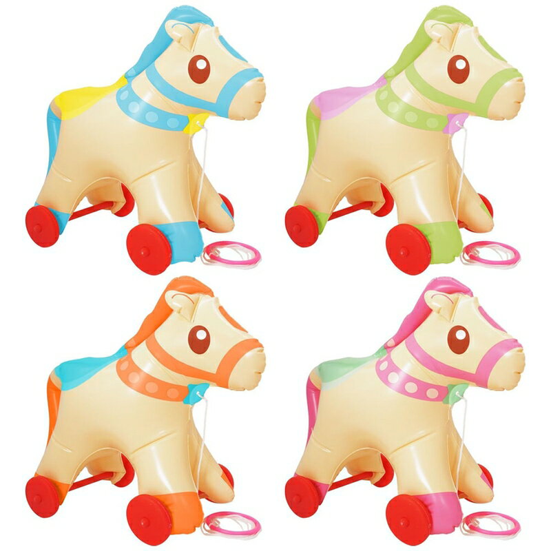 楽しいお散歩お馬さんパステルカラー4種セット　ビニール車付きおもちゃ　約H33×D43cm / 縁日 お祭り 景品 イベント 夏祭り おもちゃ お散歩 うまの商品画像