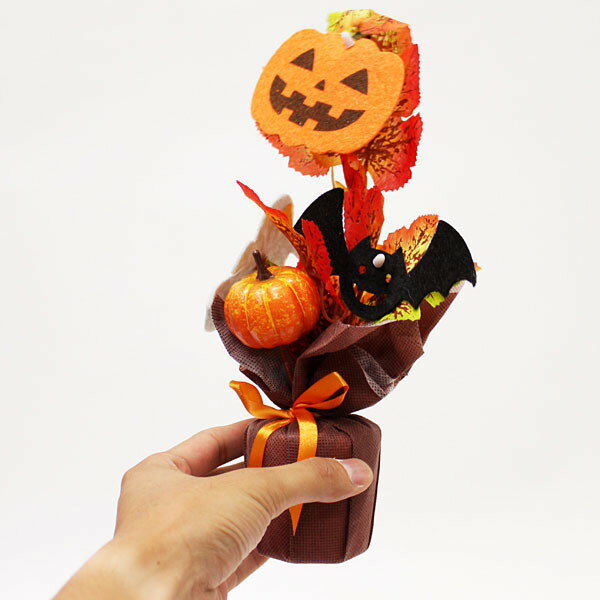 ハロウィン装飾　ハロウィンラッピングポット 【商品番号】No.29130 【大きさ】H26cm 【素材】不織布・布・PE・スチロール・フェルト