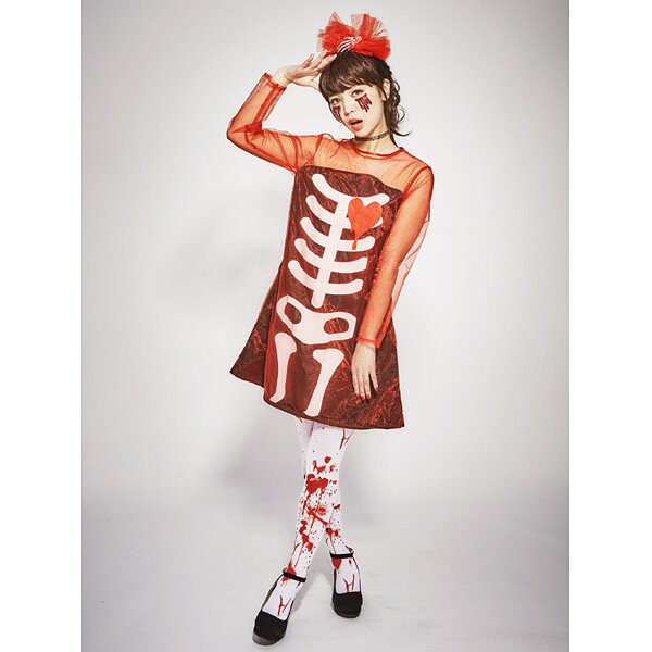 ハロウィン　スカルガール ワンピース＆カチューシャセット