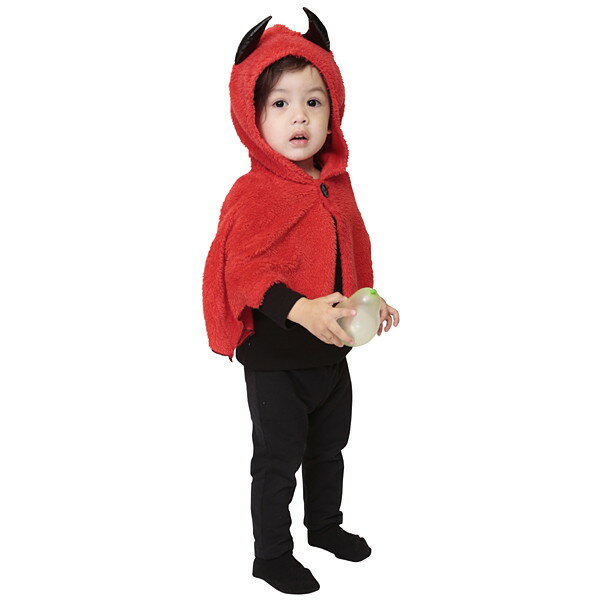 ハロウィンコスチューム　もこもこデビルケープ Baby 【商品番号】No.29769 【商品説明】肌触りの良いふわもこ素材が気持ち良い♪気軽に着られるマントタイプのコスチューム。洗えてお手入れ簡単なのも嬉しいポイントです。ゆったりサイズなので、幅広いサイズに対応し、長く着られます！ 【セット内】ケープ：前ボタン 【サイズ】80　/1〜2歳目安、身長：80〜90cm、B：〜50cm、W：〜50cm　着丈30cm 【素材】ポリエステル100％