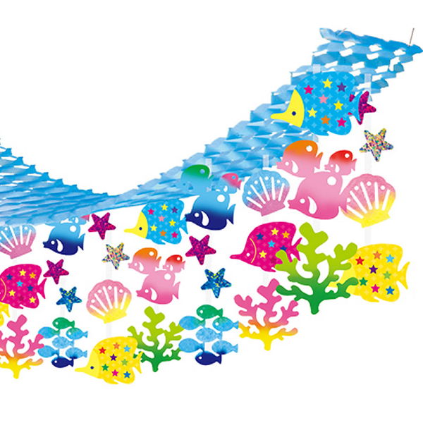 夏のマリンブルー装飾　スターフィッシュプリーツハンガー　L180cm