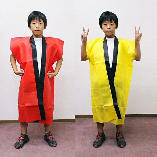 不織布製ロングハッピ 小学校高学年〜中学生向け 丈90cm(赤×2・黄×2・緑×1)5枚セット 不織布製ロングハッピ 小学校高学年〜中学生向け 丈90cm(赤×2・黄×2・緑×1)5枚セット