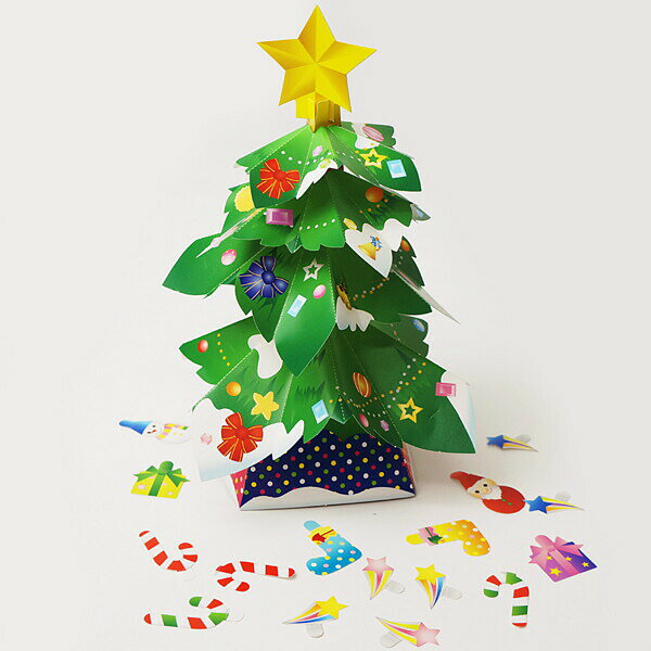 クリスマス手作り工作キット　のりもはさみもいらない「ペーパークラフト」　紙のクリスマスツリー作り　30個/家で作る 家で遊ぶ 趣味を作る 家でできる工作 おうち遊び