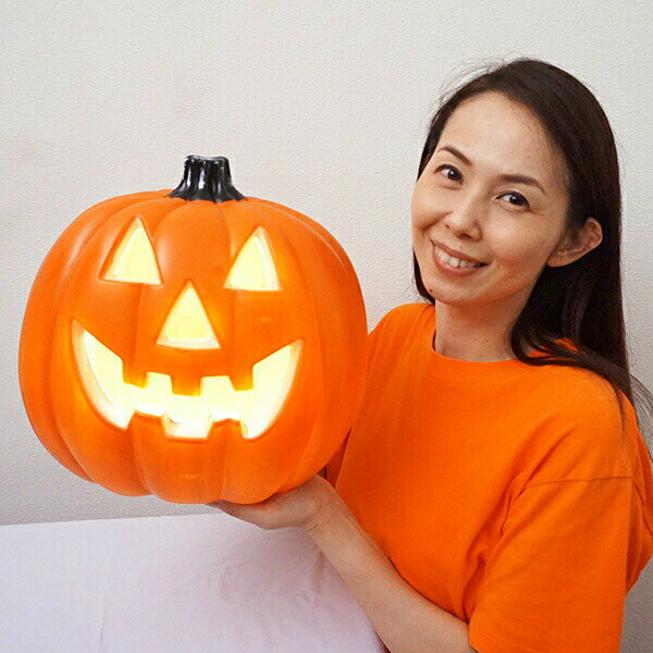 ハロウィン 装飾　パンプキンLEDランタン　H30cm　Lサイズ（スマイル） 2