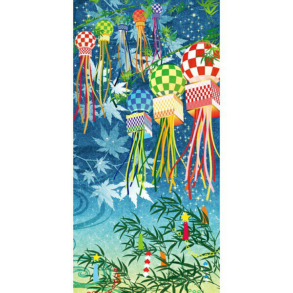 七夕装飾　タペストリー　七夕まつり夜空　H180cm　防炎加工