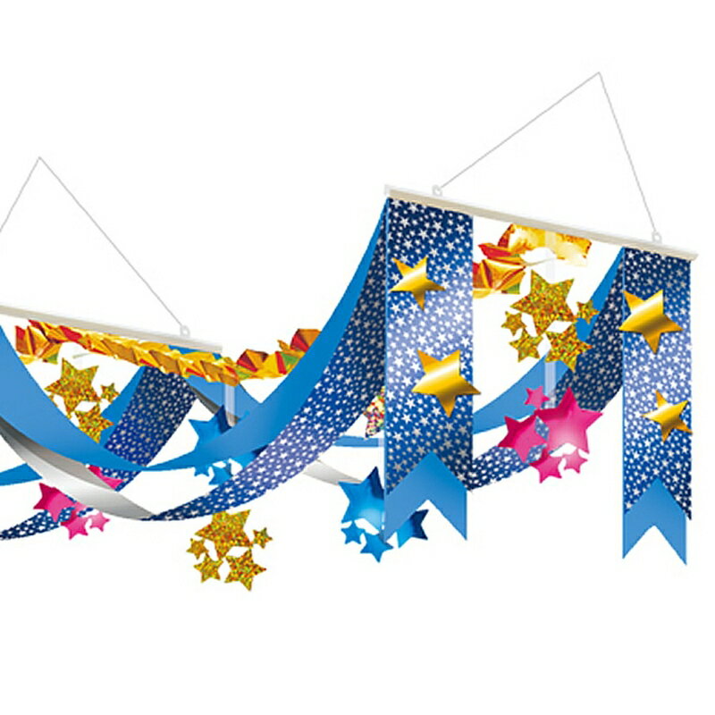 樂天商城 - 七夕装飾　きらきら星デラックスペナント　L160cm / 七夕 装飾 飾り 店舗 ディスプレイ 天井 吊るす 夏