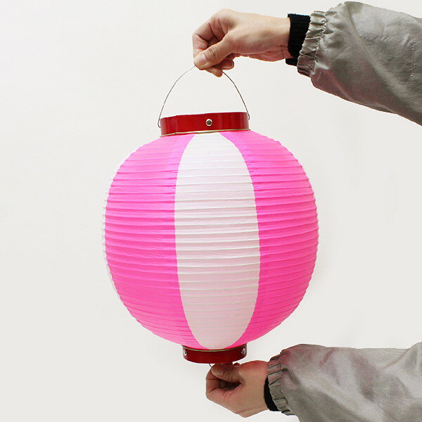 ビニール尺丸張分ちょうちん 高さ30cm 桃/白